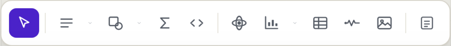 The insert toolbar — every tool one press away, with its shortcut on the tooltip.