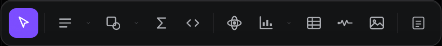 The insert toolbar — every tool one press away, with its shortcut on the tooltip.